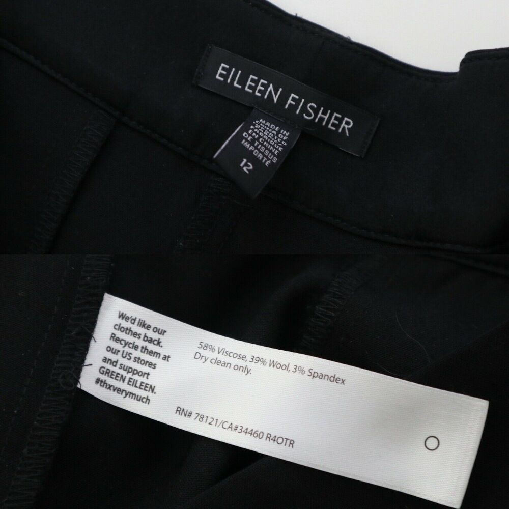 Eileen Fisher Wool Blend Straight Leg Trousers Career Work Black - Picture 3 of 9